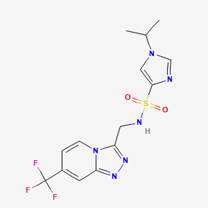 molecular formula C14H15F3N6O2S B2863856 1-isopropyl-N-((7-(trifluoromethyl)-[1,2,4]triazolo[4,3-a]pyridin-3-yl)methyl)-1H-imidazole-4-sulfonamide CAS No. 2034278-02-7