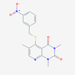 molecular formula C17H16N4O4S B2863866 1,3,6-trimethyl-5-((3-nitrobenzyl)thio)pyrido[2,3-d]pyrimidine-2,4(1H,3H)-dione CAS No. 899747-51-4