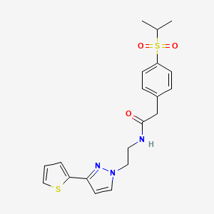 molecular formula C20H23N3O3S2 B2863884 2-(4-(isopropylsulfonyl)phenyl)-N-(2-(3-(thiophen-2-yl)-1H-pyrazol-1-yl)ethyl)acetamide CAS No. 1797977-41-3