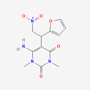 molecular formula C12H14N4O5 B2863887 6-Amino-5-[1-(furan-2-yl)-2-nitroethyl]-1,3-dimethylpyrimidine-2,4-dione CAS No. 731003-78-4