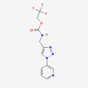 molecular formula C11H10F3N5O2 B2863902 2,2,2-三氟乙基((1-(吡啶-3-基)-1H-1,2,3-三唑-4-基)甲基)氨基甲酸酯 CAS No. 2034563-79-4