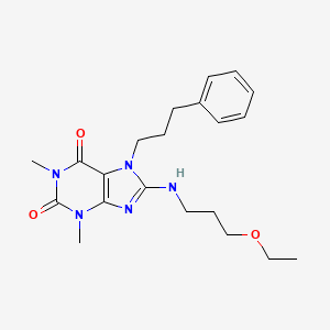 molecular formula C21H29N5O3 B2863929 8-(3-Ethoxy-propylamino)-1,3-dimethyl-7-(3-phenyl-propyl)-3,7-dihydro-purine-2,6-dione CAS No. 673490-13-6