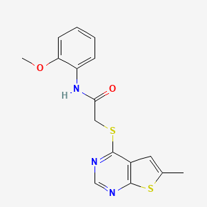 molecular formula C16H15N3O2S2 B2863947 N-(2-methoxyphenyl)-2-(6-methylthieno[2,3-d]pyrimidin-4-yl)sulfanylacetamide CAS No. 878696-71-0