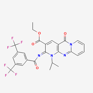 molecular formula C26H20F6N4O4 B2863949 (E)-ethyl 2-((3,5-bis(trifluoromethyl)benzoyl)imino)-1-isopropyl-5-oxo-2,5-dihydro-1H-dipyrido[1,2-a:2',3'-d]pyrimidine-3-carboxylate CAS No. 685859-76-1