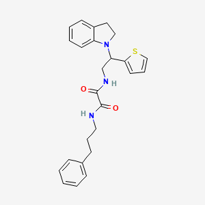 molecular formula C25H27N3O2S B2863952 N1-(2-(indolin-1-yl)-2-(thiophen-2-yl)ethyl)-N2-(3-phenylpropyl)oxalamide CAS No. 898424-13-0