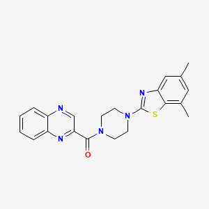 molecular formula C22H21N5OS B2863955 (4-(5,7-二甲基苯并[d]噻唑-2-基)哌嗪-1-基)(喹喔啉-2-基)甲苯酮 CAS No. 1172350-58-1