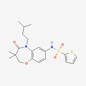 molecular formula C20H26N2O4S2 B2863963 N-(5-isopentyl-3,3-dimethyl-4-oxo-2,3,4,5-tetrahydrobenzo[b][1,4]oxazepin-7-yl)thiophene-2-sulfonamide CAS No. 922058-63-7