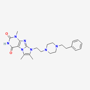 molecular formula C24H31N7O2 B2863967 1,6,7-trimethyl-8-(2-(4-phenethylpiperazin-1-yl)ethyl)-1H-imidazo[2,1-f]purine-2,4(3H,8H)-dione CAS No. 923142-29-4