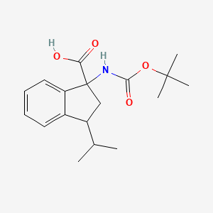 molecular formula C18H25NO4 B2863988 1-[(2-Methylpropan-2-yl)oxycarbonylamino]-3-propan-2-yl-2,3-dihydroindene-1-carboxylic acid CAS No. 2172600-29-0