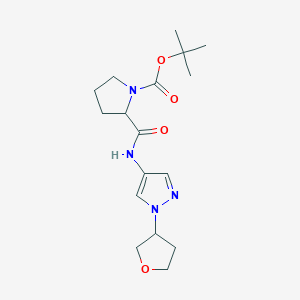 molecular formula C17H26N4O4 B2863997 叔丁基 2-((1-(四氢呋喃-3-基)-1H-吡唑-4-基)氨基羰基)吡咯烷-1-甲酸酯 CAS No. 1796904-27-2