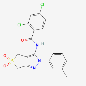 molecular formula C20H17Cl2N3O3S B2864003 2,4-dichloro-N-[2-(3,4-dimethylphenyl)-5,5-dioxo-4,6-dihydrothieno[3,4-c]pyrazol-3-yl]benzamide CAS No. 681267-58-3