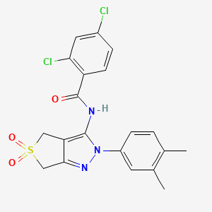 molecular formula C20H17Cl2N3O3S B2864003 2,4-dichloro-N-[2-(3,4-dimethylphenyl)-5,5-dioxo-2H,4H,6H-5lambda6-thieno[3,4-c]pyrazol-3-yl]benzamide CAS No. 681267-58-3