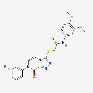 molecular formula C21H18FN5O4S B2864023 N-(3,4-dimethoxyphenyl)-2-{[7-(3-fluorophenyl)-8-oxo-7,8-dihydro[1,2,4]triazolo[4,3-a]pyrazin-3-yl]thio}acetamide CAS No. 1223865-17-5