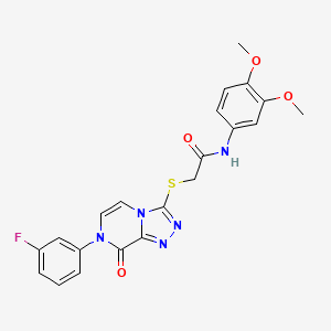 molecular formula C21H18FN5O4S B2864023 N-(3,4-dimethoxyphenyl)-2-{[7-(3-fluorophenyl)-8-oxo-7H,8H-[1,2,4]triazolo[4,3-a]pyrazin-3-yl]sulfanyl}acetamide CAS No. 1223865-17-5