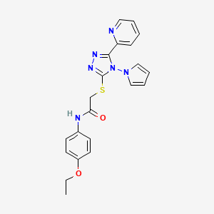 molecular formula C21H20N6O2S B2864027 N-(4-ethoxyphenyl)-2-{[5-(pyridin-2-yl)-4-(1H-pyrrol-1-yl)-4H-1,2,4-triazol-3-yl]sulfanyl}acetamide CAS No. 886934-49-2