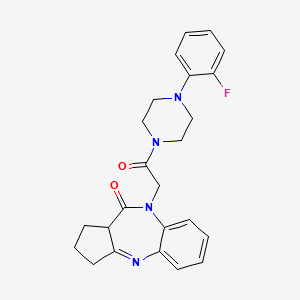 molecular formula C24H25FN4O2 B2864036 5-[2-[4-(2-Fluorophenyl)piperazin-1-yl]-2-oxoethyl]-1,2,3,3a-tetrahydrocyclopenta[c][1,5]benzodiazepin-4-one CAS No. 1251696-03-3
