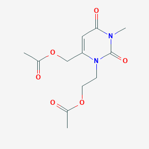 molecular formula C12H16N2O6 B286404 {3-[2-(Acetyloxy)ethyl]-1-methyl-2,6-dioxo-1,2,3,6-tetrahydro-4-pyrimidinyl}methyl acetate 