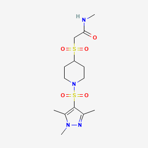 molecular formula C14H24N4O5S2 B2864054 N-methyl-2-((1-((1,3,5-trimethyl-1H-pyrazol-4-yl)sulfonyl)piperidin-4-yl)sulfonyl)acetamide CAS No. 1448124-79-5
