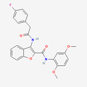 molecular formula C25H21FN2O5 B2864064 N-(2,5-二甲氧基苯基)-3-(2-(4-氟苯基)乙酰胺基)苯并呋喃-2-甲酰胺 CAS No. 888467-84-3