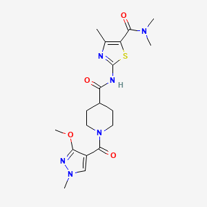 molecular formula C19H26N6O4S B2864074 2-(1-(3-methoxy-1-methyl-1H-pyrazole-4-carbonyl)piperidine-4-carboxamido)-N,N,4-trimethylthiazole-5-carboxamide CAS No. 1226438-61-4