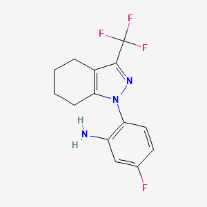molecular formula C14H13F4N3 B2864075 5-Fluoro-2-(3-(trifluoromethyl)-4,5,6,7-tetrahydro-1H-indazol-1-yl)aniline CAS No. 937597-90-5
