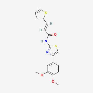 molecular formula C18H16N2O3S2 B2864080 (E)-N-(4-(3,4-dimethoxyphenyl)thiazol-2-yl)-3-(thiophen-2-yl)acrylamide CAS No. 476308-08-4