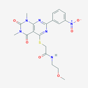 molecular formula C19H20N6O6S B2864083 2-((6,8-dimethyl-2-(3-nitrophenyl)-5,7-dioxo-5,6,7,8-tetrahydropyrimido[4,5-d]pyrimidin-4-yl)thio)-N-(2-methoxyethyl)acetamide CAS No. 872854-63-2
