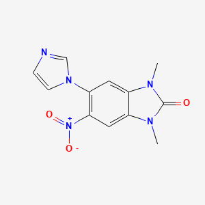 molecular formula C12H11N5O3 B2864088 5-(1H-imidazol-1-yl)-1,3-dimethyl-6-nitro-1,3-dihydro-2H-benzimidazol-2-one CAS No. 936081-42-4