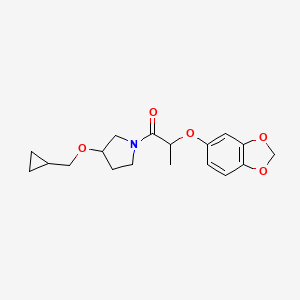 molecular formula C18H23NO5 B2864091 2-(Benzo[d][1,3]dioxol-5-yloxy)-1-(3-(cyclopropylmethoxy)pyrrolidin-1-yl)propan-1-one CAS No. 2034387-32-9