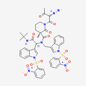 molecular formula C19H26O6 B2864095 (3R)-N-[2-(tert-butylamino)-1-[1-(2-nitrophenyl)sulfonylindol-3-yl]-2-oxoethyl]-1-(2-diazo-3-oxobutanoyl)-3-methyl-N-[[1-(2-nitrophenyl)sulfonylindol-3-yl]methyl]-2-oxopiperidine-3-carboxamide CAS No. 151513-70-1