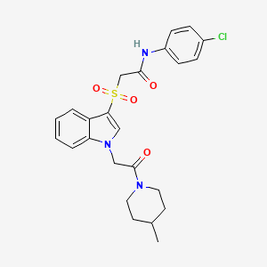 molecular formula C24H26ClN3O4S B2864105 N-(4-chlorophenyl)-2-((1-(2-(4-methylpiperidin-1-yl)-2-oxoethyl)-1H-indol-3-yl)sulfonyl)acetamide CAS No. 878059-52-0