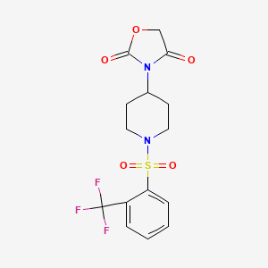 molecular formula C15H15F3N2O5S B2864114 3-(1-((2-(Trifluoromethyl)phenyl)sulfonyl)piperidin-4-yl)oxazolidine-2,4-dione CAS No. 2034275-91-5