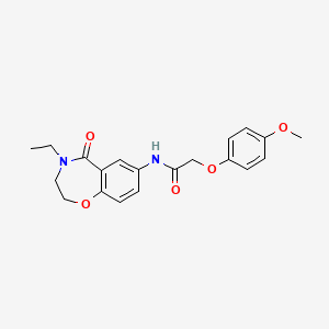 molecular formula C20H22N2O5 B2864115 N-(4-ethyl-5-oxo-2,3,4,5-tetrahydrobenzo[f][1,4]oxazepin-7-yl)-2-(4-methoxyphenoxy)acetamide CAS No. 922055-31-0