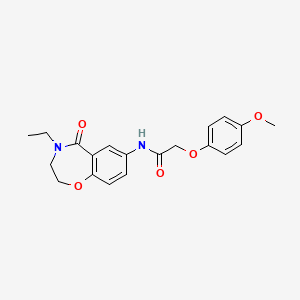 molecular formula C20H22N2O5 B2864115 N-(4-ethyl-5-oxo-2,3,4,5-tetrahydro-1,4-benzoxazepin-7-yl)-2-(4-methoxyphenoxy)acetamide CAS No. 922055-31-0