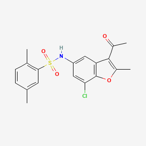 molecular formula C19H18ClNO4S B2864124 N-(3-乙酰基-7-氯-2-甲基-1-苯并呋喃-5-基)-2,5-二甲基苯磺酰胺 CAS No. 518054-63-2