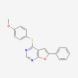 molecular formula C19H14N2O2S B2864140 Methyl 4-[(6-phenylfuro[2,3-d]pyrimidin-4-yl)sulfanyl]phenyl ether CAS No. 866038-96-2