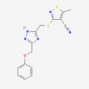molecular formula C15H13N5OS2 B2864149 5-甲基-3-({[5-(苯氧基甲基)-1H-1,2,4-三唑-3-基]甲基}硫代)-4-异噻唑碳腈 CAS No. 338418-70-5