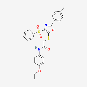 molecular formula C26H24N2O5S2 B2864156 N-(4-乙氧苯基)-2-((4-(苯磺酰基)-2-(对甲苯基)恶唑-5-基)硫代)乙酰胺 CAS No. 850926-36-2