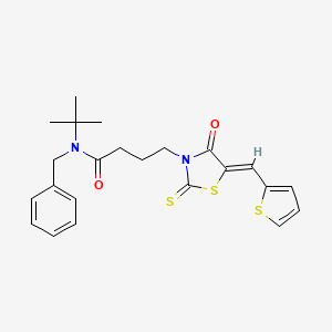 molecular formula C23H26N2O2S3 B2864176 (Z)-N-苄基-N-(叔丁基)-4-(4-氧代-5-(噻吩-2-亚甲基)-2-硫代噻唑烷-3-基)丁酰胺 CAS No. 315244-70-3
