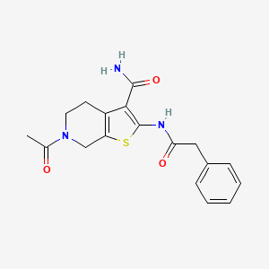 molecular formula C18H19N3O3S B2864177 6-乙酰基-2-(2-苯乙酰氨基)-4,5,6,7-四氢噻吩并[2,3-c]吡啶-3-甲酰胺 CAS No. 864857-71-6