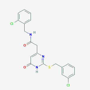 molecular formula C20H17Cl2N3O2S B2864185 N-(2-氯苄基)-2-(2-((3-氯苄基)硫代)-6-氧代-1,6-二氢嘧啶-4-基)乙酰胺 CAS No. 1105239-00-6
