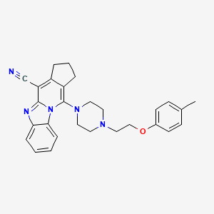 molecular formula C28H29N5O B2864189 11-{4-[2-(4-甲基苯氧基)乙基]哌嗪-1-基}-2,3-二氢-1H-环戊并[4,5]吡啶并[1,2-a]苯并咪唑-4-腈 CAS No. 443332-24-9