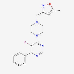 molecular formula C19H20FN5O B2864193 3-[[4-(5-Fluoro-6-phenylpyrimidin-4-yl)piperazin-1-yl]methyl]-5-methyl-1,2-oxazole CAS No. 2380060-71-7