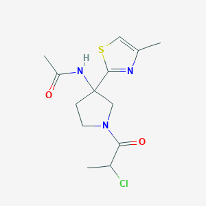 molecular formula C13H18ClN3O2S B2864197 N-[1-(2-Chloropropanoyl)-3-(4-methyl-1,3-thiazol-2-yl)pyrrolidin-3-yl]acetamide CAS No. 2411301-50-1
