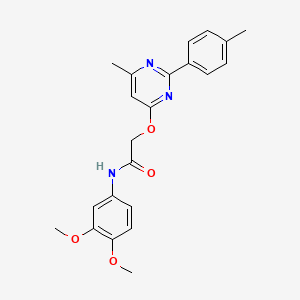 molecular formula C22H23N3O4 B2864198 N-(3,4-二甲氧基苯基)-2-{[6-甲基-2-(4-甲基苯基)嘧啶-4-基]氧基}乙酰胺 CAS No. 1030090-74-4