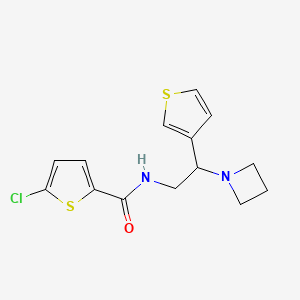 molecular formula C14H15ClN2OS2 B2864203 N-(2-(azetidin-1-yl)-2-(thiophen-3-yl)ethyl)-5-chlorothiophene-2-carboxamide CAS No. 2034541-37-0