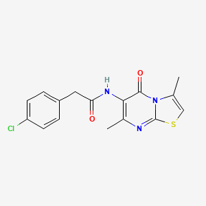 molecular formula C16H14ClN3O2S B2864210 2-(4-氯苯基)-N-(3,7-二甲基-5-氧代-5H-噻唑并[3,2-a]嘧啶-6-基)乙酰胺 CAS No. 946250-37-9