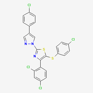 molecular formula C24H13Cl4N3S2 B2864223 2-[4-(4-氯苯基)-1H-吡唑-1-基]-5-[(4-氯苯基)硫代]-4-(2,4-二氯苯基)-1,3-噻唑 CAS No. 956977-54-1
