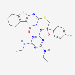 molecular formula C25H27ClN8O2S2 B2864229 1-(4,6-双(乙氨基)-1,3,5-三嗪-2-基)-2-(4-氯苯基)-2-羟基-2,3,7,8,9,10-六氢苯并[4',5']噻吩[2',3':4,5]嘧啶并[2,1-b][1,3,4]噻二嗪-11(1H)-酮 CAS No. 403830-51-3