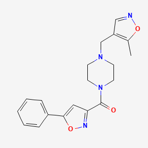 molecular formula C19H20N4O3 B2864230 (4-((5-甲基异恶唑-4-基)甲基)哌嗪-1-基)(5-苯基异恶唑-3-基)甲酮 CAS No. 2034336-26-8